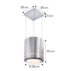 Tron Ambience Inselabzugshaube Ø38cm Umluft 540m³/h LED Edelstahl -Küchenbedarf Angebote 10032579 yy 0011 dimensions
