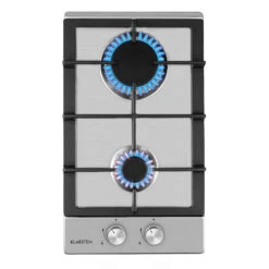 Ignito Domino Gaskochfeld 2-flammig Sabaf-Brenner Edelstahl Silber