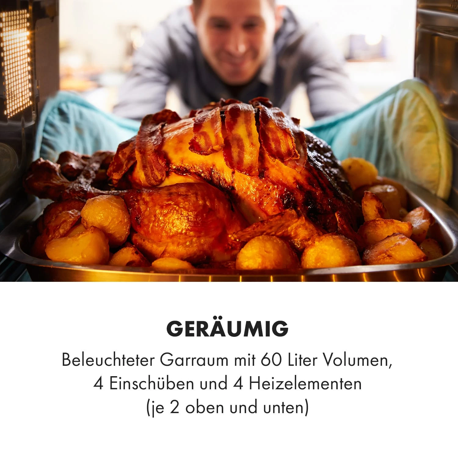 Masterchef 60 Mini-Backofen 60l 2000W 100-230 °C Timer Silber 6 Masterchef 60 Mini-Backofen 60l 2000W 100-230 °C Timer Silber – Bild 4