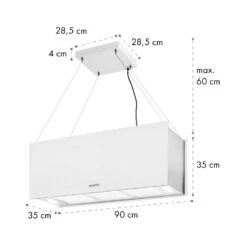 Kronleuchter XL Inselabzugshaube 90cm Umluft 590m³/h LED Touch Weiß -Küchenbedarf Angebote 10034523 yy 0011 dimensions