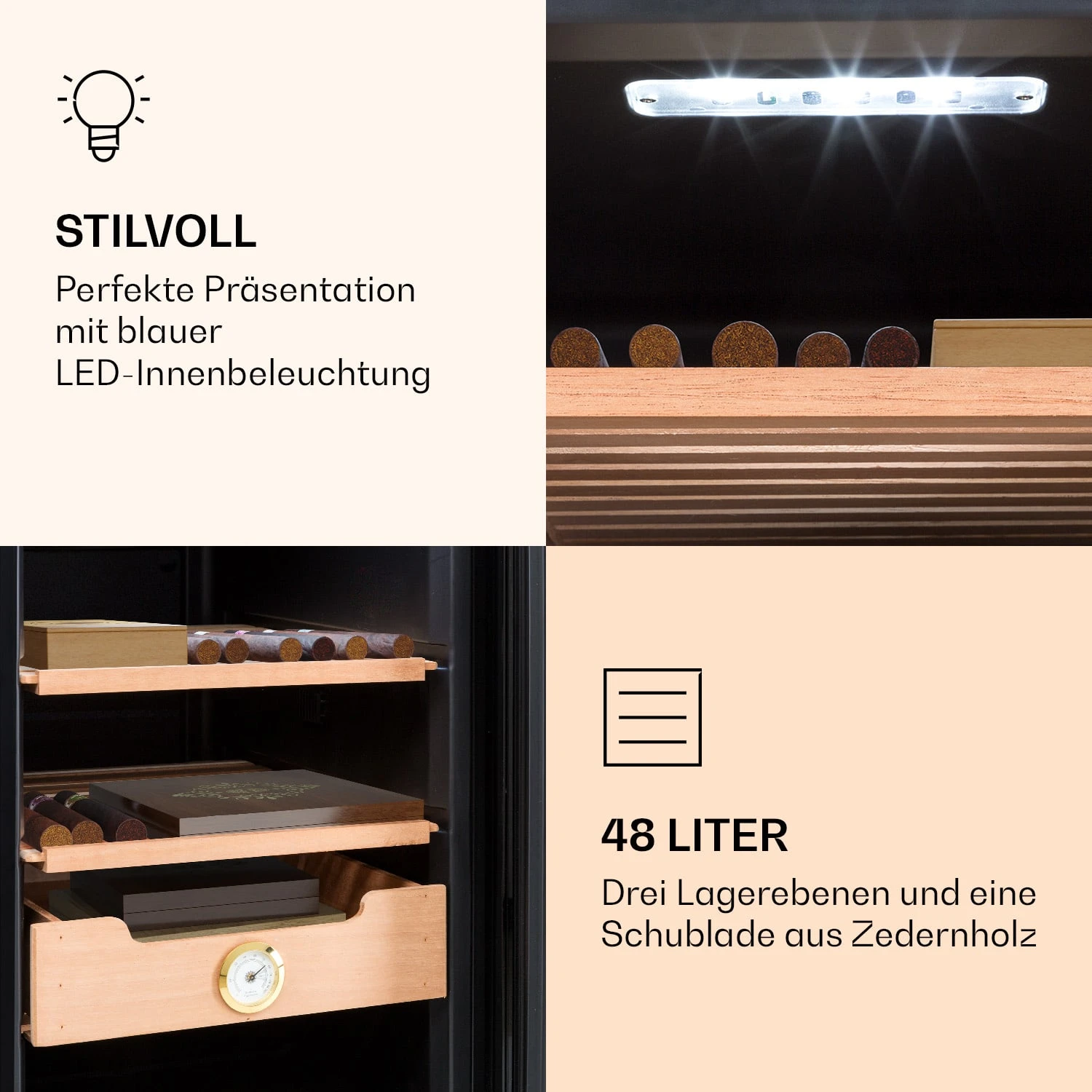 Klarstein El Presidente 48 Zigarren-Humidor 48L 3 Einschübe 1 Fach Zedernholz 8 Klarstein El Presidente 48 Zigarren-Humidor 48L 3 Einschübe 1 Fach Zedernholz – Bild 6