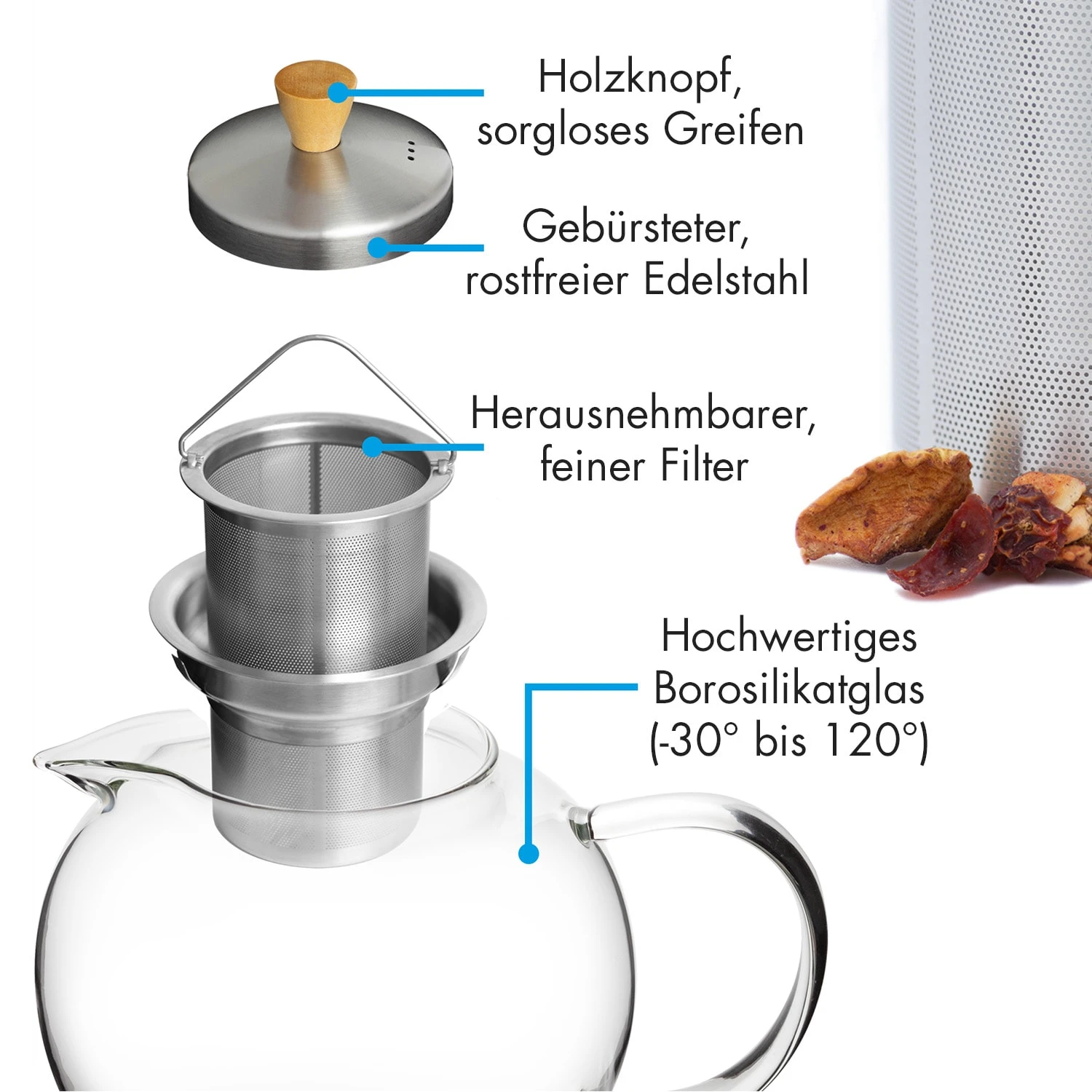 Sencha Teekanne 1,8 L Edelstahl-Siebeinsatz Borosilikatglas Deckel 8 Sencha Teekanne 1,8 L Edelstahl-Siebeinsatz Borosilikatglas Deckel – Bild 6