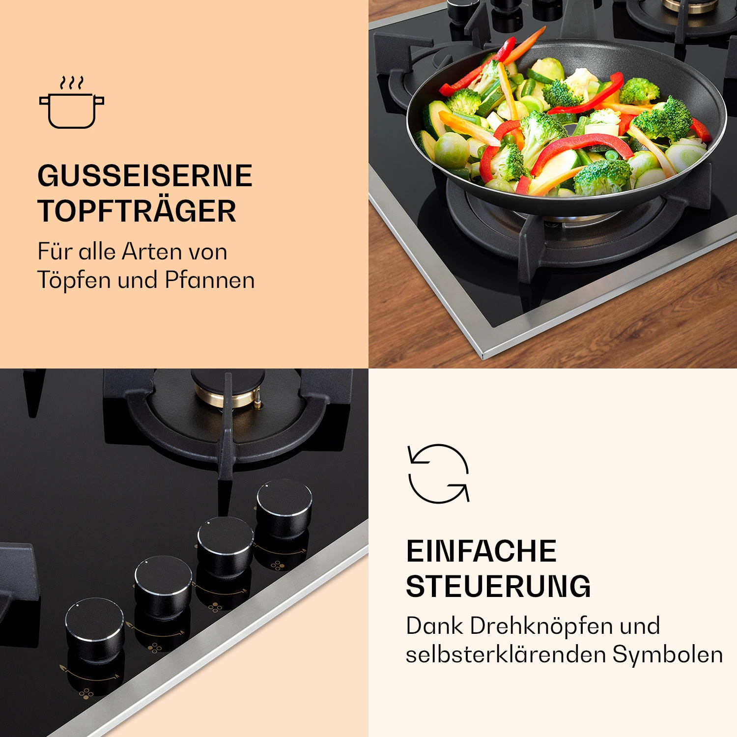 Goldflame Domino 4 Prime Gaskochfeld 4-flammig Messing-Brenner Glaskeramik 5 Goldflame Domino 4 Prime Gaskochfeld 4-flammig Messing-Brenner Glaskeramik – Bild 3