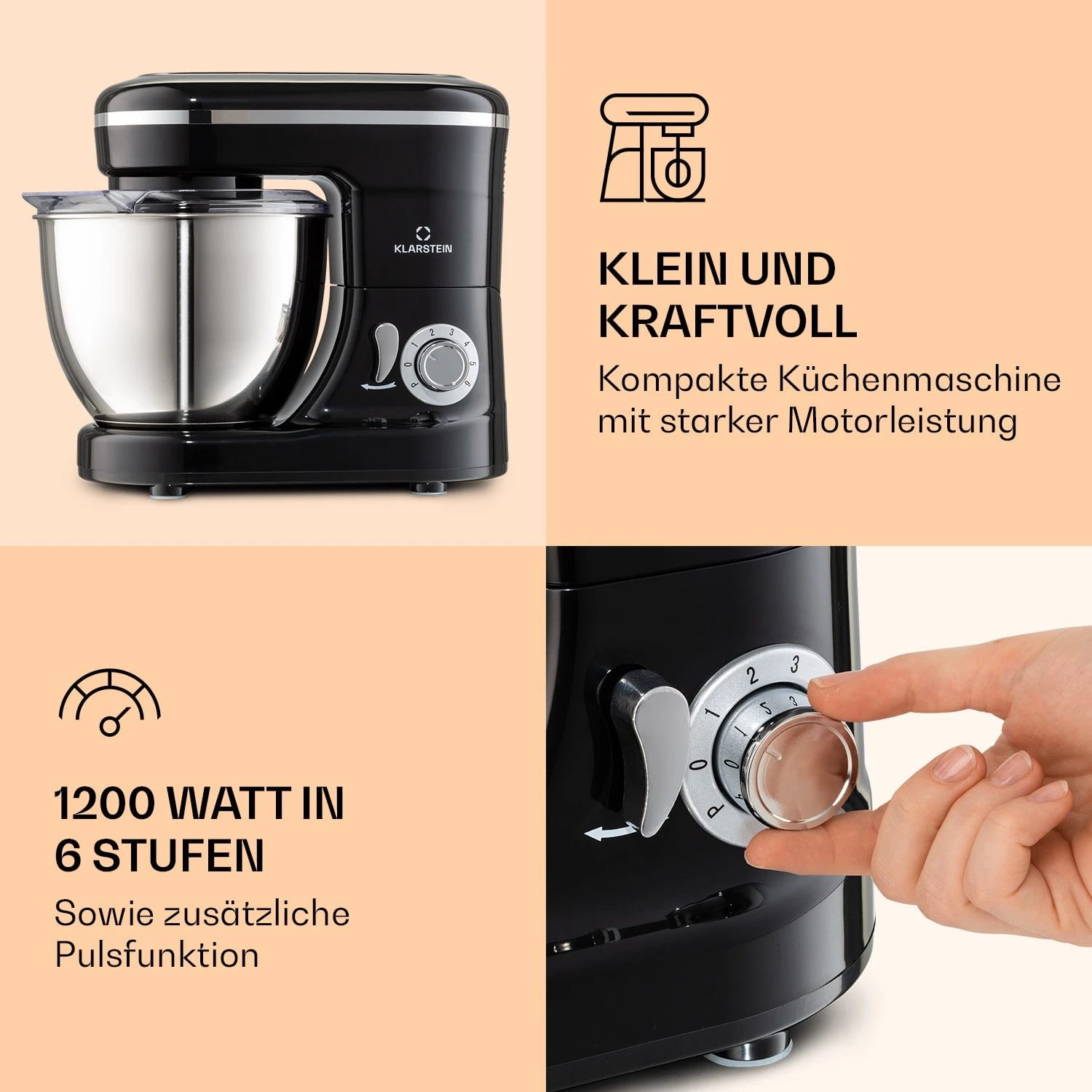 Bella Mini Rührmaschine 1200 W 6 Stufen 4 Liter Edelstahl Pulsfunktion 5 Bella Mini Rührmaschine 1200 W 6 Stufen 4 Liter Edelstahl Pulsfunktion – Bild 3