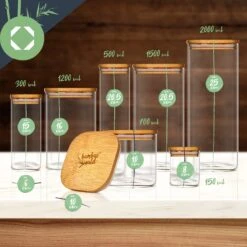 Eckiges Glas Mit Bambusdeckel Luftdicht Mit Silikonring 10x16x10 Cm 1200 Ml -Küchenbedarf Angebote 10038103 yy 0007 logo