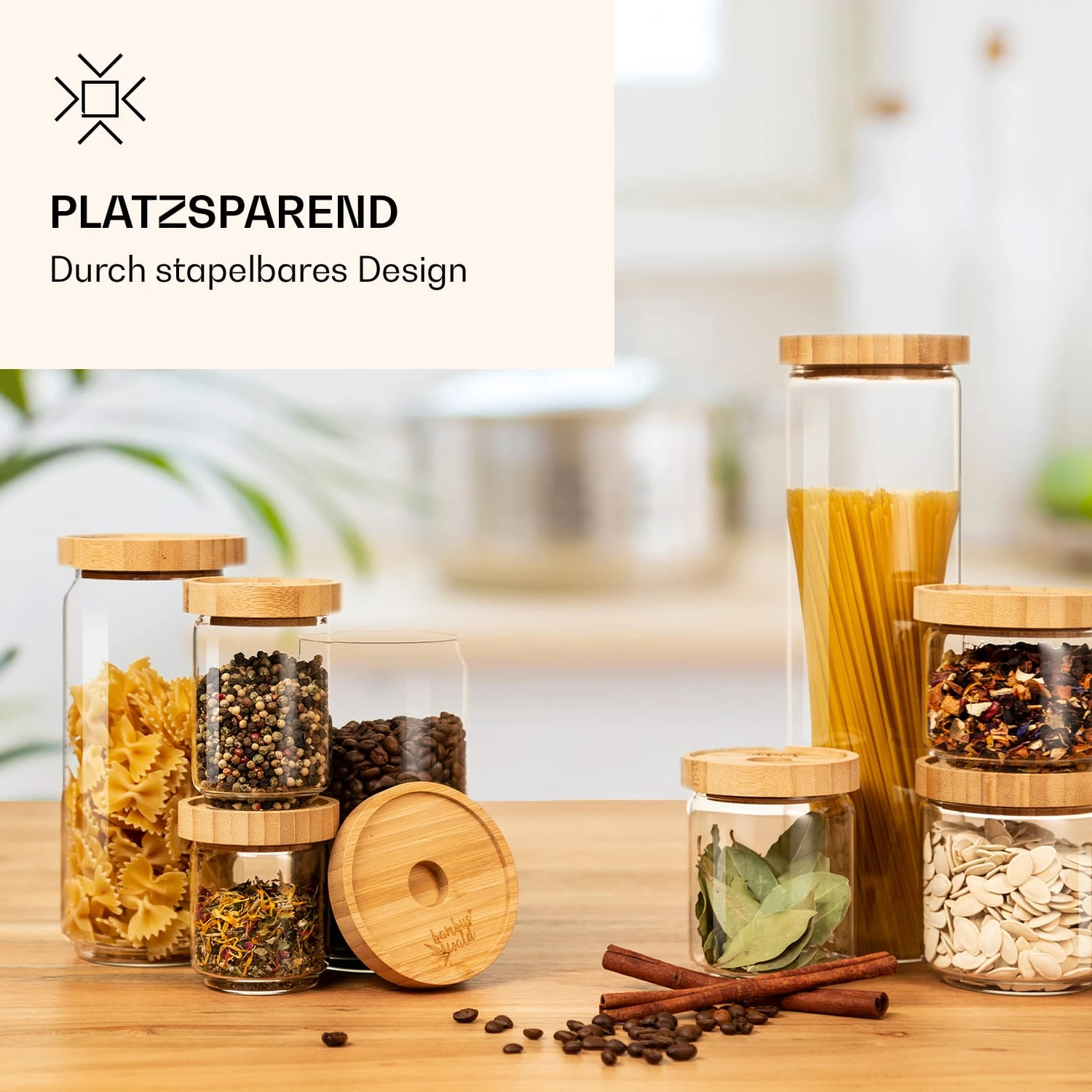 Stapelglas Mit Bambusdeckel 1700 Ml Stapelbar Luftdicht 5 Stapelglas Mit Bambusdeckel 1700 Ml Stapelbar Luftdicht – Bild 3