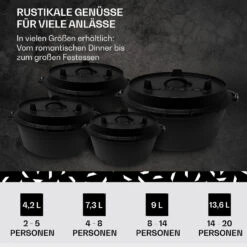 Guernsey Premium Dutch Oven 9.0 BBQ-Topf Gusseisen Voreingebrannt Größe L / 9 Qt -Küchenbedarf Angebote 10038639 de 0006 usp