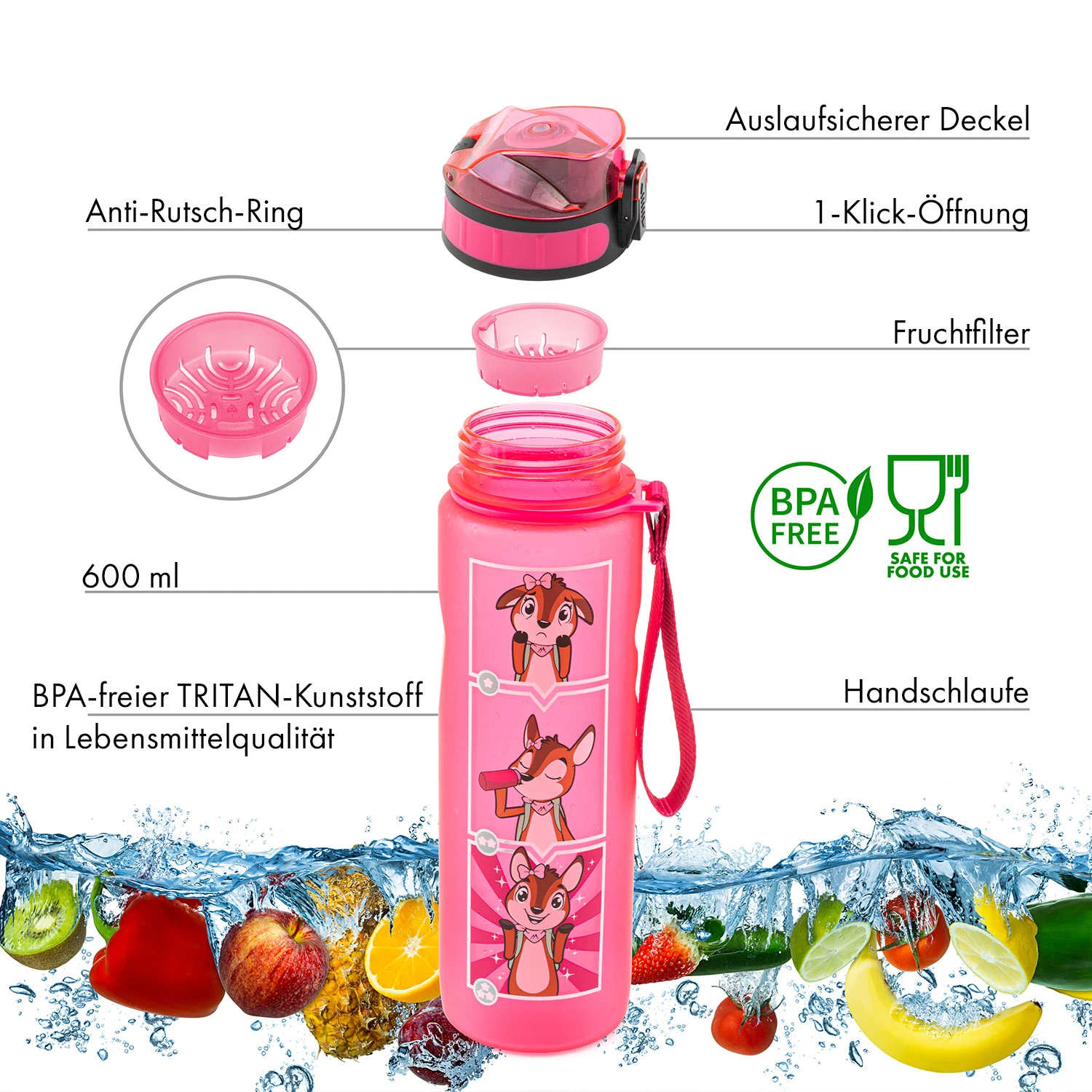 Lyseren Kindertrinkflasche 600 Ml Trinkskala Auslaufsicher Fruchtfilter 5 Lyseren Kindertrinkflasche 600 Ml Trinkskala Auslaufsicher Fruchtfilter – Bild 3