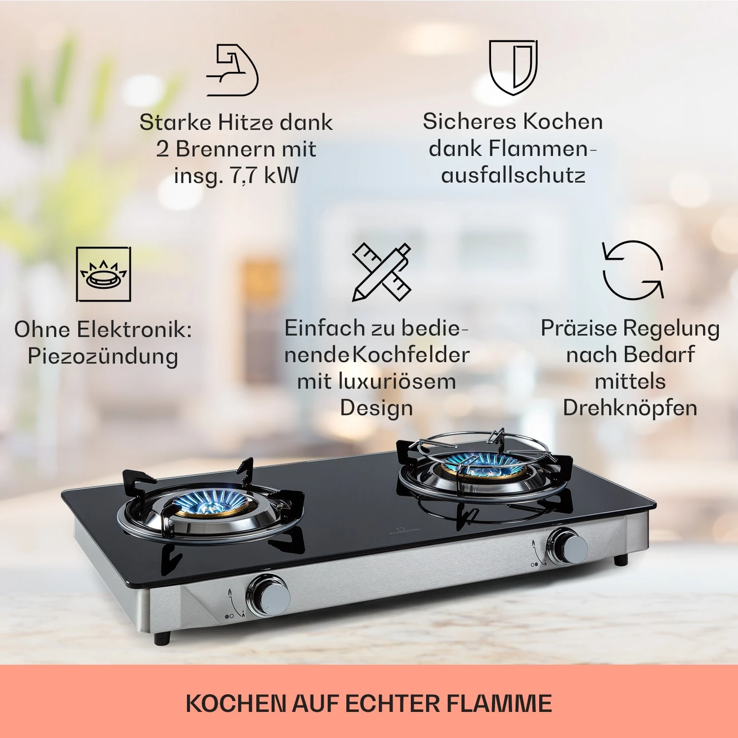 Barzona 2 Campingkocher 2 Brenner 3,4 KW & 4,3 KW Glasplatte Edelstahl 4 Barzona 2 Campingkocher 2 Brenner 3,4 KW & 4,3 KW Glasplatte Edelstahl – Bild 2