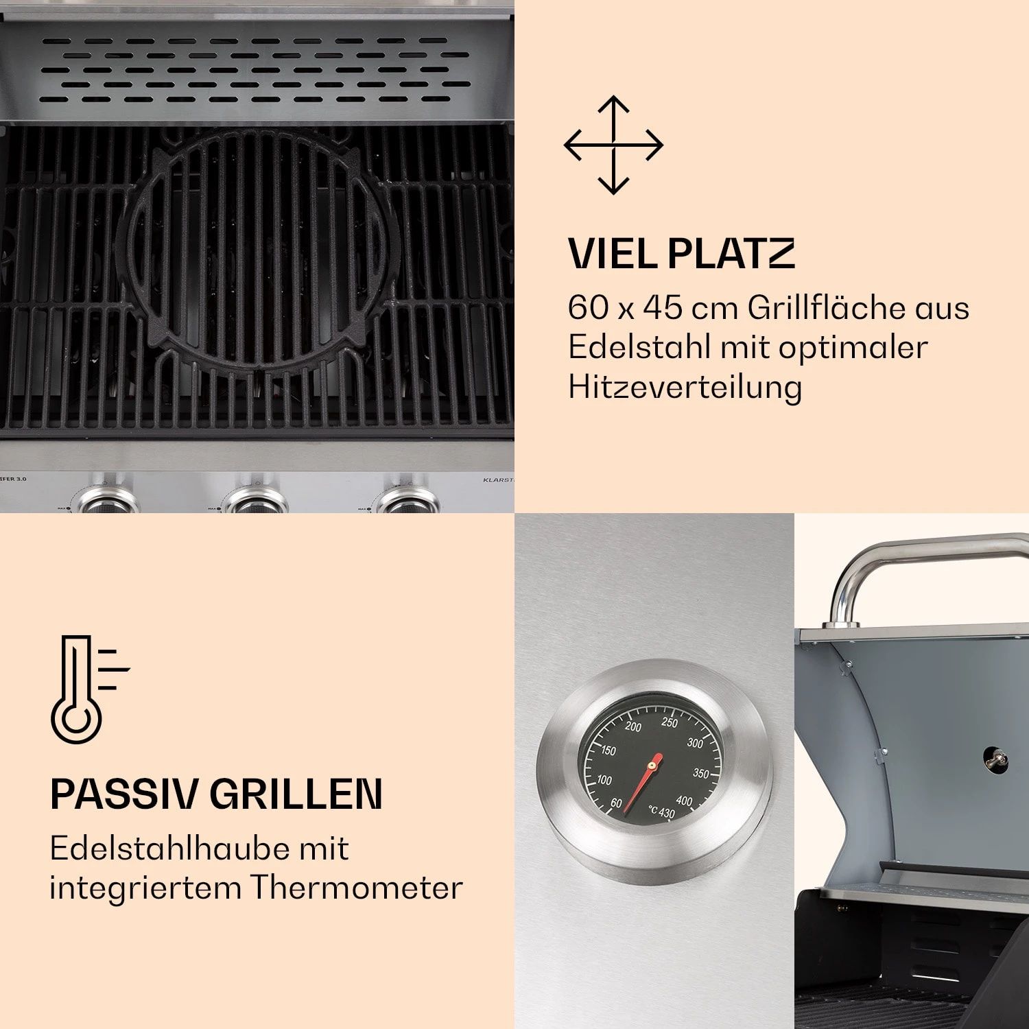 Lucifer 3 Gasgrill 3 X 3,6 KW Brenner 60x45cm Grill Edelstahl Mobil 6 Lucifer 3 Gasgrill 3 X 3,6 KW Brenner 60x45cm Grill Edelstahl Mobil – Bild 4