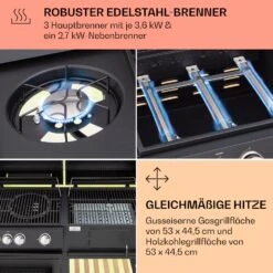 Aberdeen Kombi-Grill Gas Kohle Smoker Thermometer 2 Seitentische Mobil -Küchenbedarf Angebote 10040295 de 0004 usp
