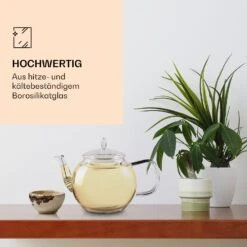 Glaskanne 1300 Ml Borosilikatglas Mit Deckel, Teesieb Und Teeblumen -Küchenbedarf Angebote 10040419 de 0003 logo