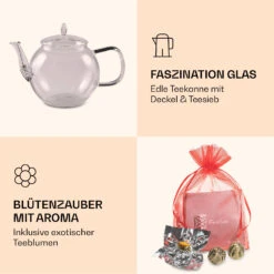 Glaskanne 1300 Ml Borosilikatglas Mit Deckel, Teesieb Und Teeblumen -Küchenbedarf Angebote 10040419 de 0006 logo