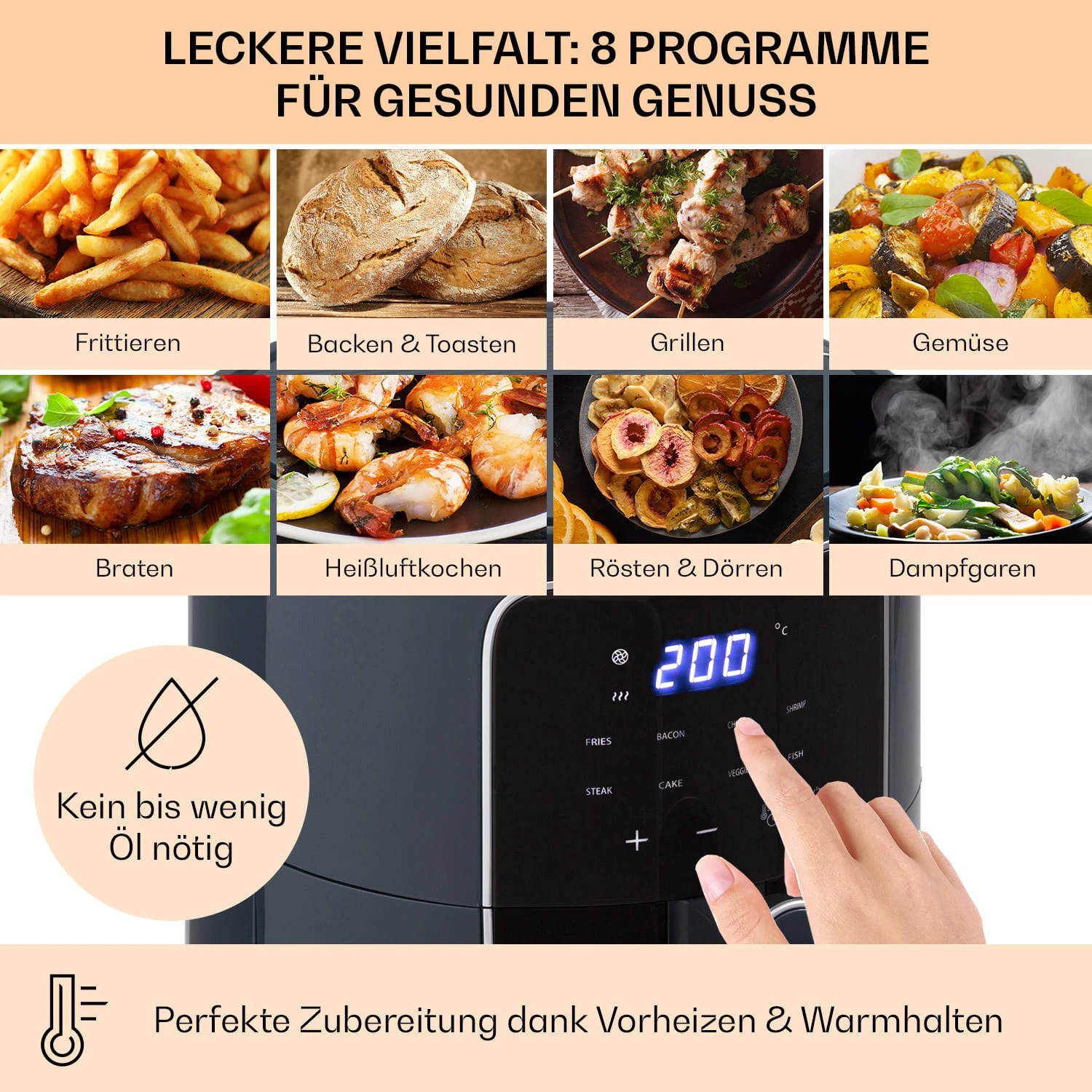 Crisp-Pro Heißluftfritteuse Air Fryer 1400W 3,5 Ltr 8 Programme Timer 5 Crisp-Pro Heißluftfritteuse Air Fryer 1400W 3,5 Ltr 8 Programme Timer – Bild 3