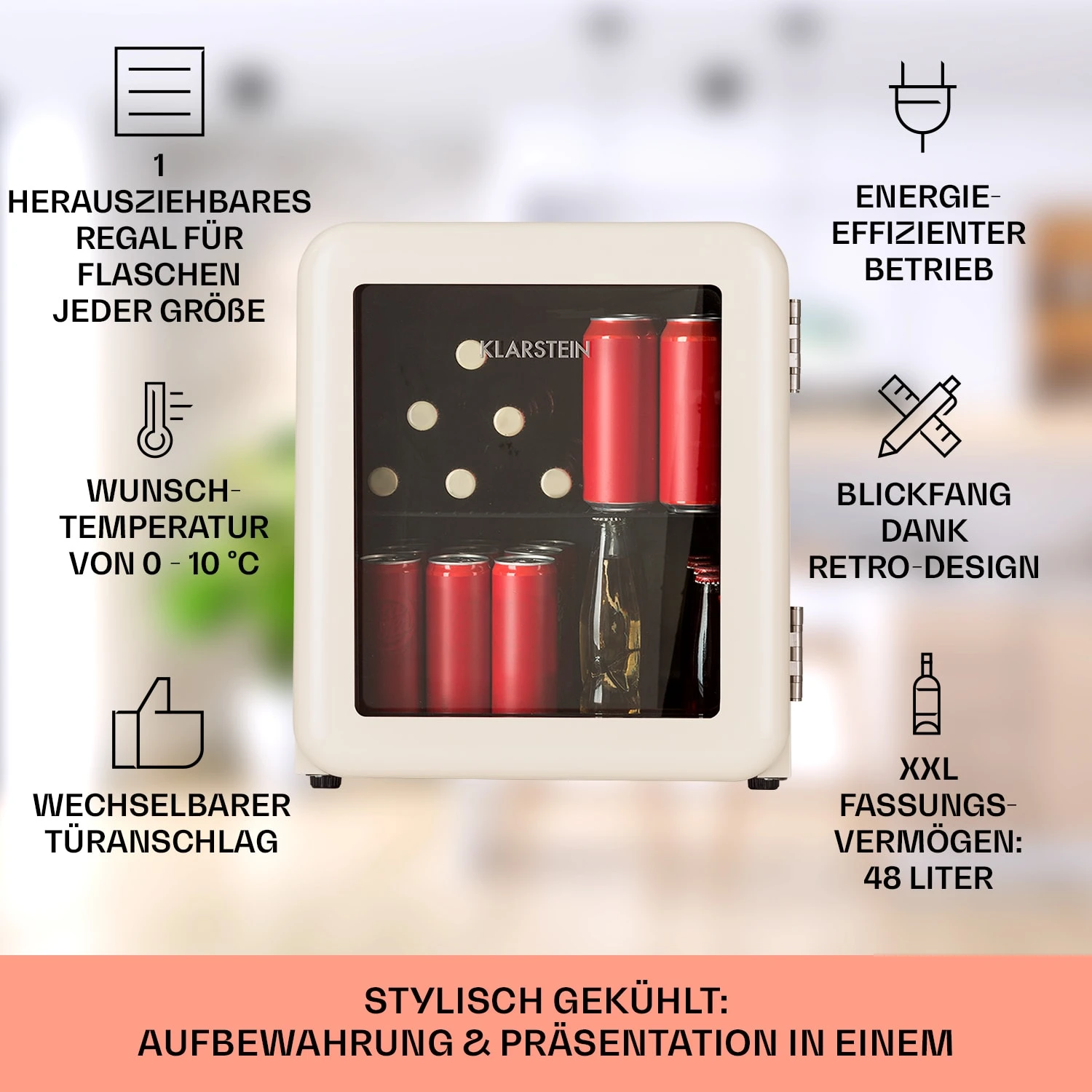 PopLife 48 Getränkekühler Kühlschrank 0-10 °C Retro-Design 4 PopLife 48 Getränkekühler Kühlschrank 0-10 °C Retro-Design – Bild 2