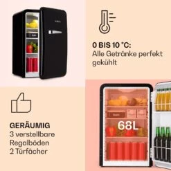 Audrey Retro-Kühlschrank 70 Liter 3 Regale 2 Türfächer Innenbeleuchtung -Küchenbedarf Angebote 10040739 de 0003 logo