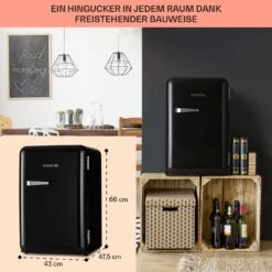 Audrey Retro-Kühlschrank 70 Liter 3 Regale 2 Türfächer Innenbeleuchtung -Küchenbedarf Angebote 10040739 de 0005 logo
