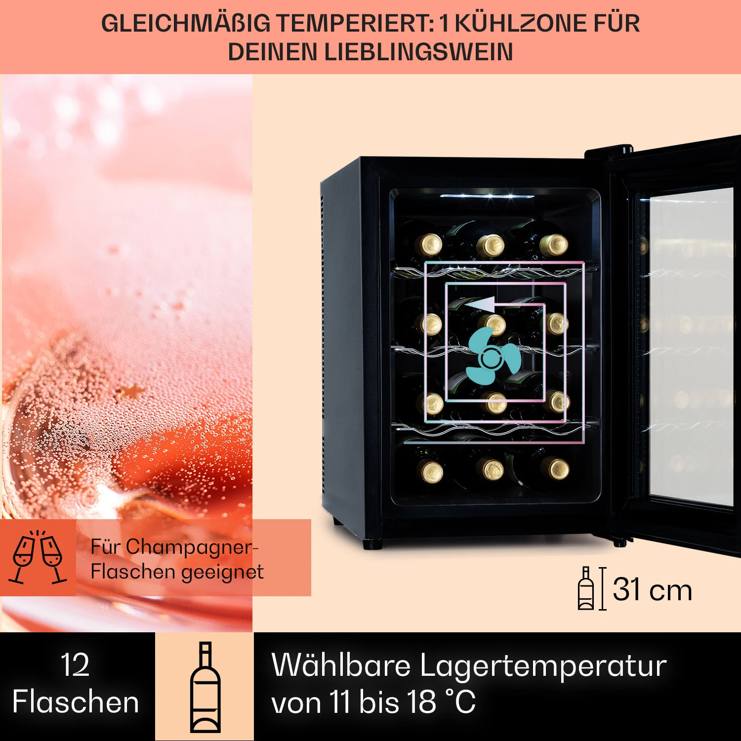 Barolo 12 Uno Weinkühlschrank 37 Ltr 12 Flaschen 11-18°C SingleZone 5 Barolo 12 Uno Weinkühlschrank 37 Ltr 12 Flaschen 11-18°C SingleZone – Bild 3