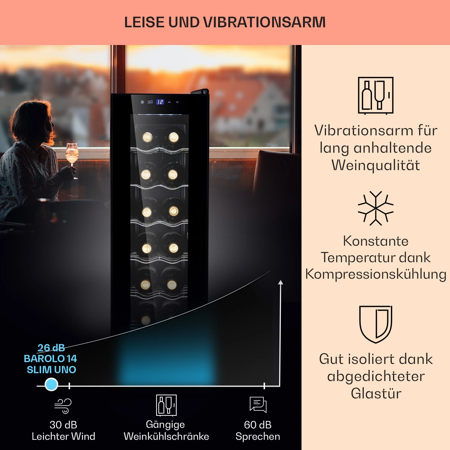 Barolo 14 Slim Uno Weinkühlschrank 46 Ltr 14 Flaschen 11-18°C SingleZone 6 Barolo 14 Slim Uno Weinkühlschrank 46 Ltr 14 Flaschen 11-18°C SingleZone – Bild 4